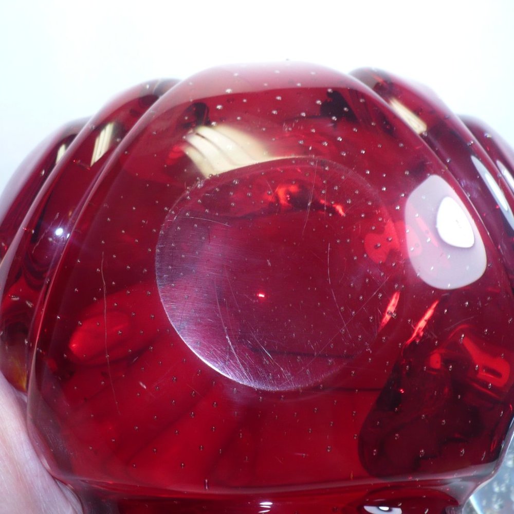 MURANO  Bowl Controlled Bubble Red Art Glass - Picture 3 of 6